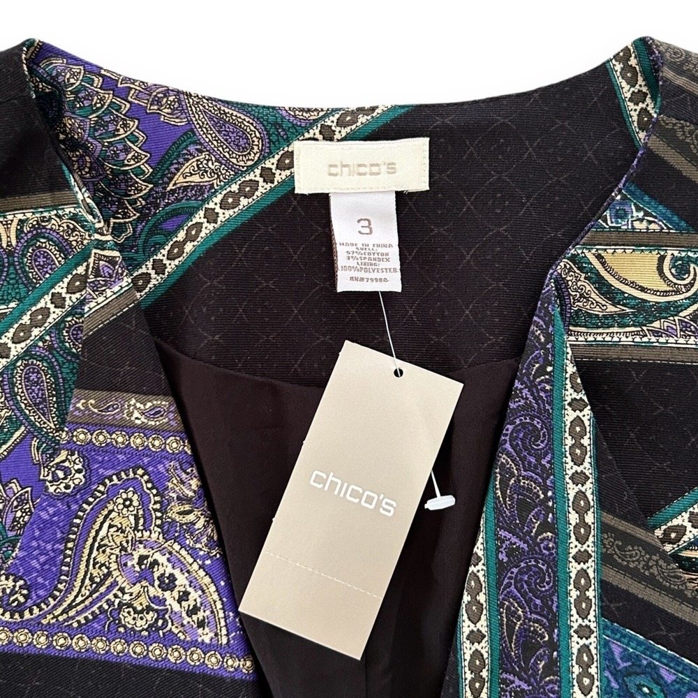 Chico's Women's Size 3 Multicolor XL Paisley Stripe Long Sleeves Moto Jacket NWT - Picture 8 of 11